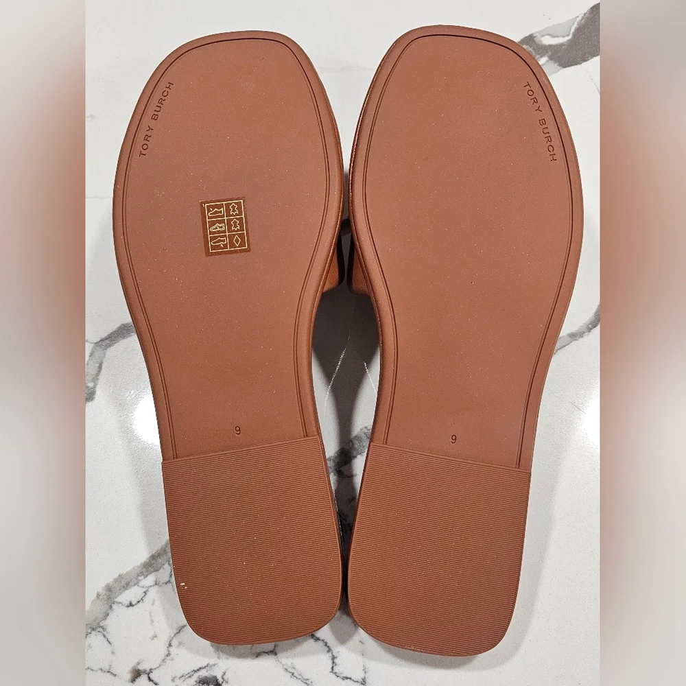 Tory Burch Women's Double T Sport Slides Bourbon Miele Gold Size 9 New - Picture 6 of 9